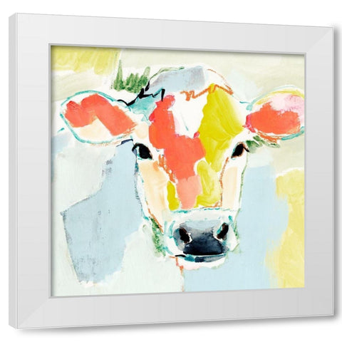 Pastel Cow I White Modern Wood Framed Art Print by Barnes, Victoria