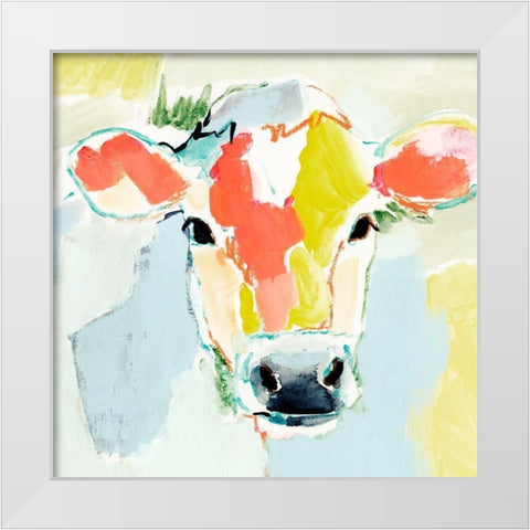 Pastel Cow I White Modern Wood Framed Art Print by Barnes, Victoria