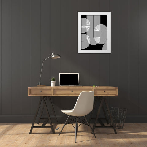 Graphic Black Shapes II White Modern Wood Framed Art Print by Jasper, Sisa