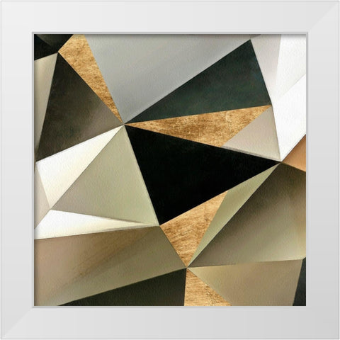 Gold Polygon Wall II White Modern Wood Framed Art Print by Saunders, Alonzo