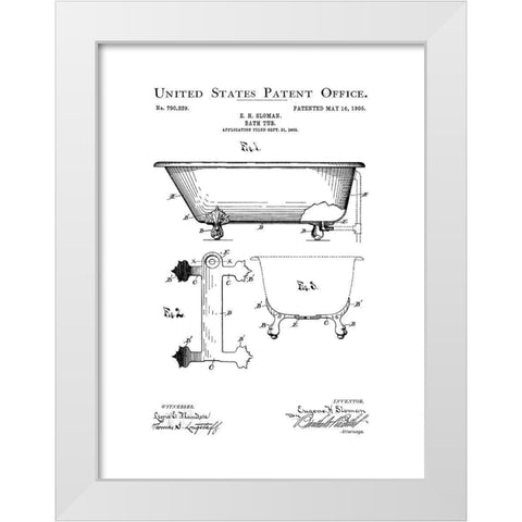 Bath Time Patents I White Modern Wood Framed Art Print by Studio W