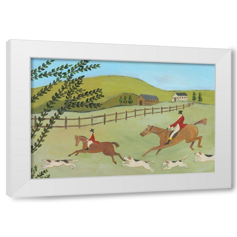 Folk Art Fox Hunt I White Modern Wood Framed Art Print by Moore, Regina