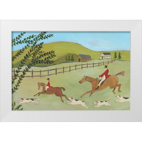 Folk Art Fox Hunt I White Modern Wood Framed Art Print by Moore, Regina
