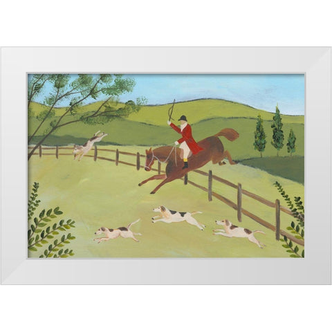 Folk Art Fox Hunt II White Modern Wood Framed Art Print by Moore, Regina