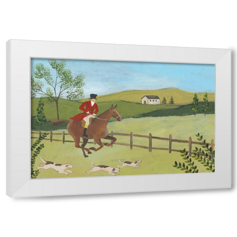 Folk Art Fox Hunt III White Modern Wood Framed Art Print by Moore, Regina