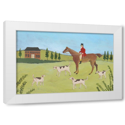 Folk Art Fox Hunt IV White Modern Wood Framed Art Print by Moore, Regina