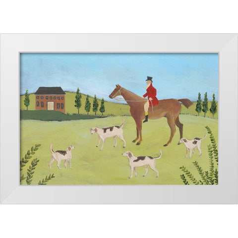 Folk Art Fox Hunt IV White Modern Wood Framed Art Print by Moore, Regina