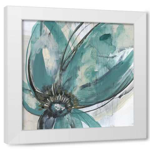 Teal Petals I White Modern Wood Framed Art Print by Goldberger, Jennifer
