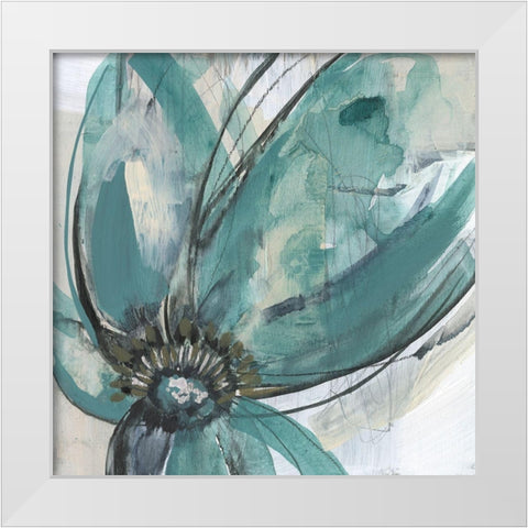 Teal Petals I White Modern Wood Framed Art Print by Goldberger, Jennifer