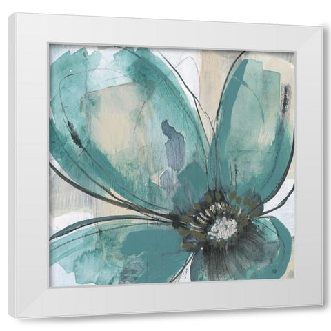 Teal Petals II White Modern Wood Framed Art Print by Goldberger, Jennifer