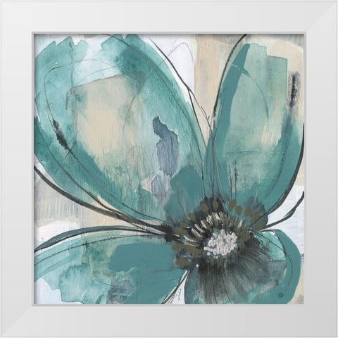 Teal Petals II White Modern Wood Framed Art Print by Goldberger, Jennifer