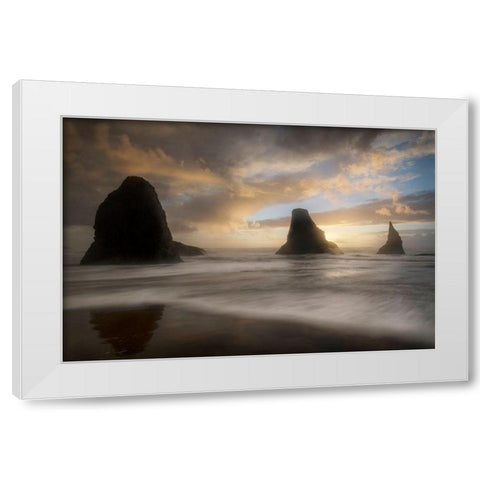 Sea Stack and Surf White Modern Wood Framed Art Print by Head, Danny