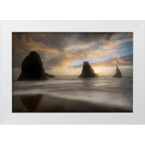 Sea Stack and Surf White Modern Wood Framed Art Print by Head, Danny