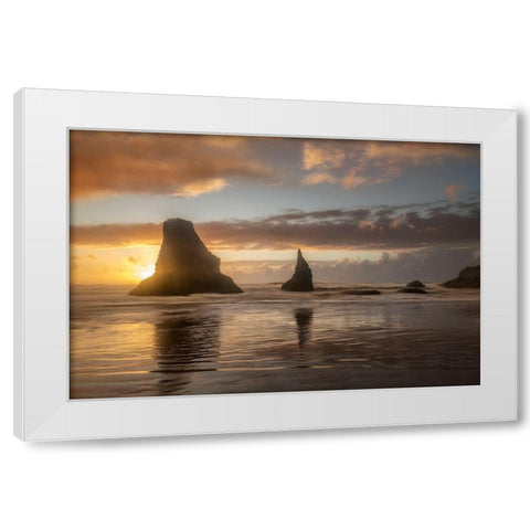 Sunset Sea Stacks White Modern Wood Framed Art Print by Head, Danny