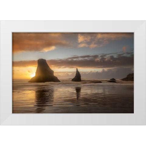 Sunset Sea Stacks White Modern Wood Framed Art Print by Head, Danny