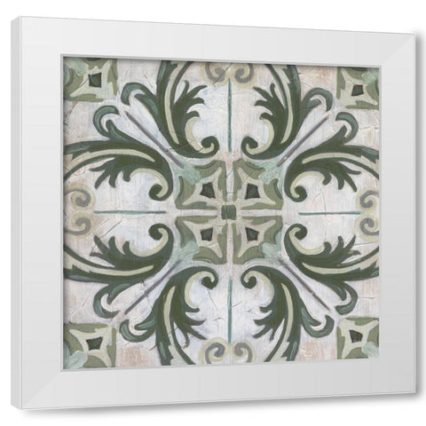 Vintage Verdigris Tile I White Modern Wood Framed Art Print by Vess, June Erica