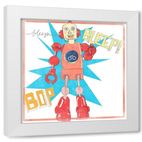 Toy Tin Robots I White Modern Wood Framed Art Print by Parker, Jennifer Paxton