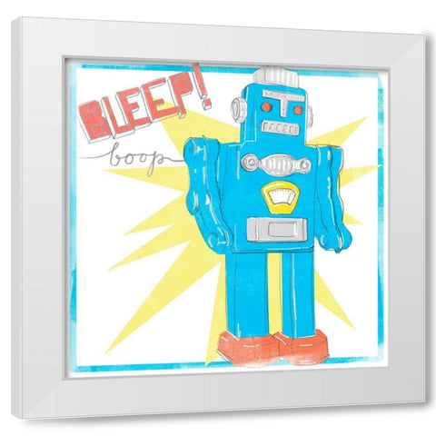 Toy Tin Robots III White Modern Wood Framed Art Print by Parker, Jennifer Paxton