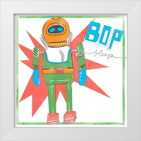 Toy Tin Robots IV White Modern Wood Framed Art Print by Parker, Jennifer Paxton