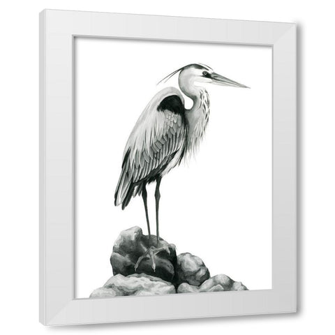 Shoreline Heron in BandW I White Modern Wood Framed Art Print by Popp, Grace