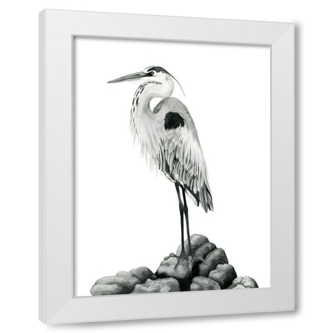 Shoreline Heron in BandW II White Modern Wood Framed Art Print by Popp, Grace