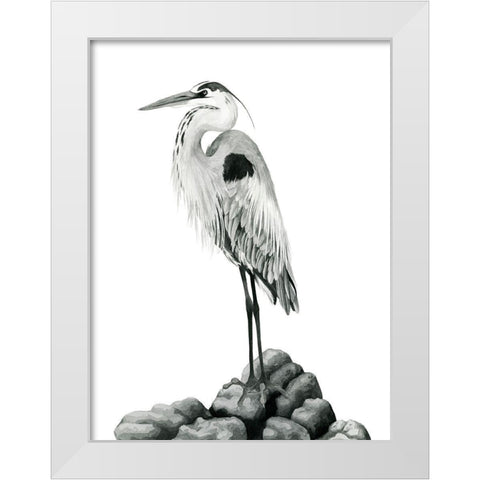 Shoreline Heron in BandW II White Modern Wood Framed Art Print by Popp, Grace