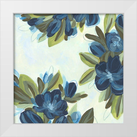 Lush Indigo Blooms II White Modern Wood Framed Art Print by Vess, June Erica