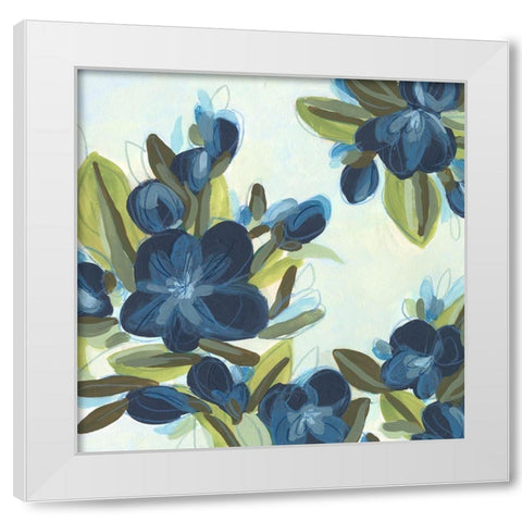 Lush Indigo Blooms III White Modern Wood Framed Art Print by Vess, June Erica