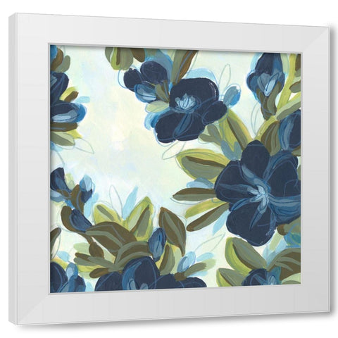 Lush Indigo Blooms IV White Modern Wood Framed Art Print by Vess, June Erica