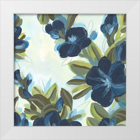 Lush Indigo Blooms IV White Modern Wood Framed Art Print by Vess, June Erica