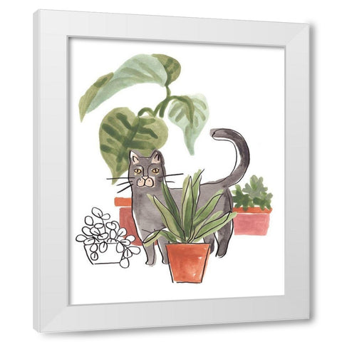 Purrfect Plants I White Modern Wood Framed Art Print by Vess, June Erica