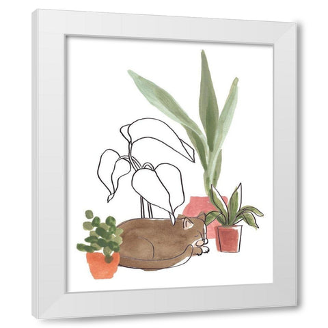 Purrfect Plants III White Modern Wood Framed Art Print by Vess, June Erica