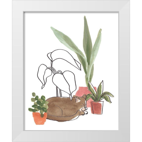 Purrfect Plants III White Modern Wood Framed Art Print by Vess, June Erica