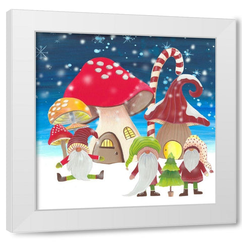 Christmas Gnomes I White Modern Wood Framed Art Print by Moore, Regina