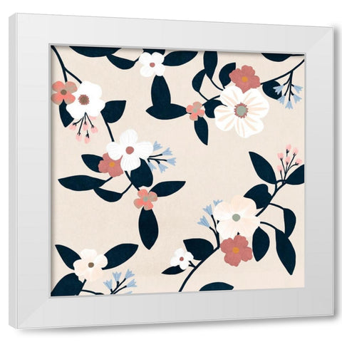 Pink Petal Branch I White Modern Wood Framed Art Print by Warren, Annie