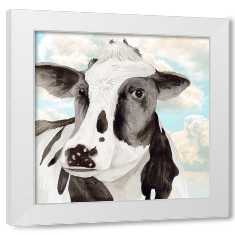 Portrait of a Cow I White Modern Wood Framed Art Print by Wang, Melissa