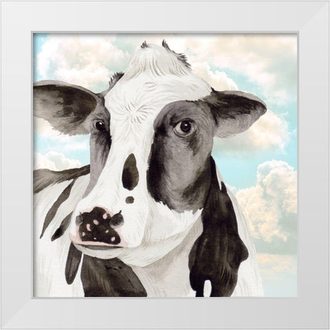 Portrait of a Cow I White Modern Wood Framed Art Print by Wang, Melissa