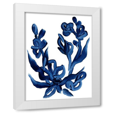 Indigo Brush Blooms I White Modern Wood Framed Art Print by Vess, June Erica