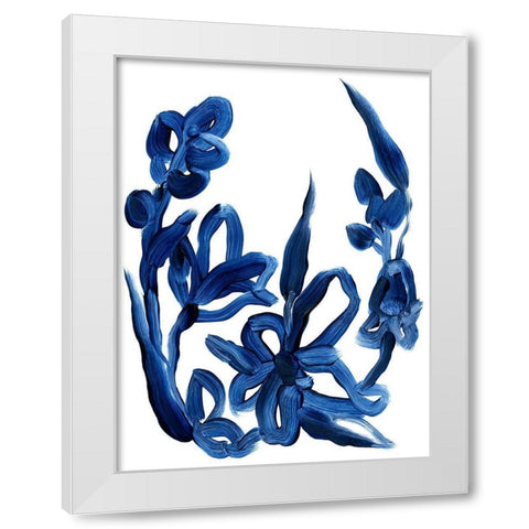 Indigo Brush Blooms II White Modern Wood Framed Art Print by Vess, June Erica
