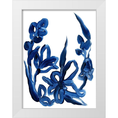 Indigo Brush Blooms II White Modern Wood Framed Art Print by Vess, June Erica
