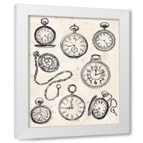 Pocket Watch Sketches II White Modern Wood Framed Art Print by Vess, June Erica