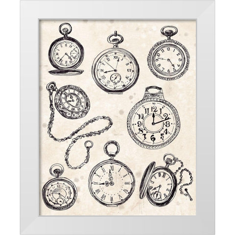 Pocket Watch Sketches II White Modern Wood Framed Art Print by Vess, June Erica