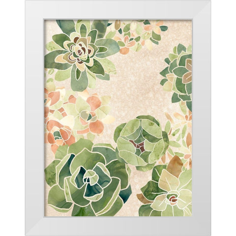 Stained Glass Succulents I White Modern Wood Framed Art Print by Vess, June Erica