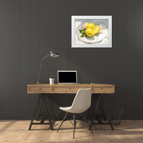Lemons on a Plate I White Modern Wood Framed Art Print by Barnes, Victoria