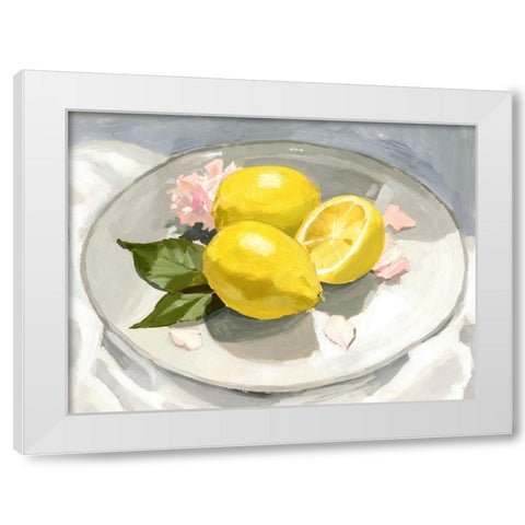 Lemons on a Plate I White Modern Wood Framed Art Print by Barnes, Victoria