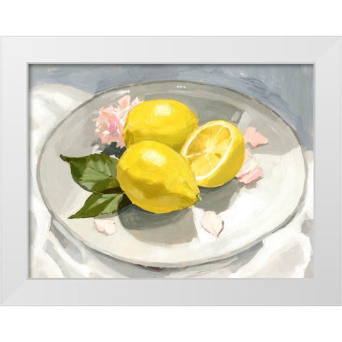 Lemons on a Plate I White Modern Wood Framed Art Print by Barnes, Victoria