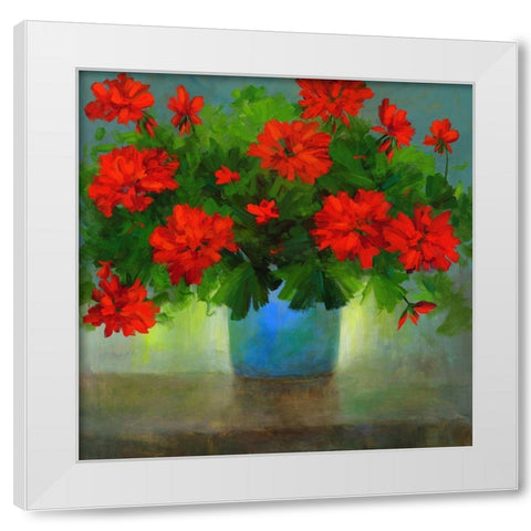 Geraniums I White Modern Wood Framed Art Print by Finch, Sheila