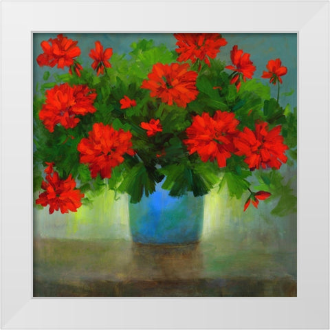 Geraniums I White Modern Wood Framed Art Print by Finch, Sheila