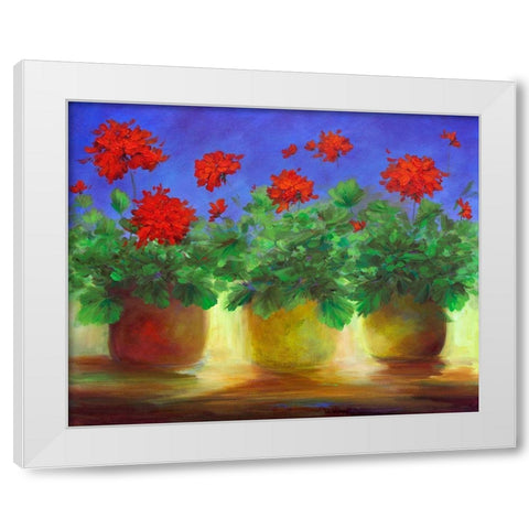 Geraniums II White Modern Wood Framed Art Print by Finch, Sheila