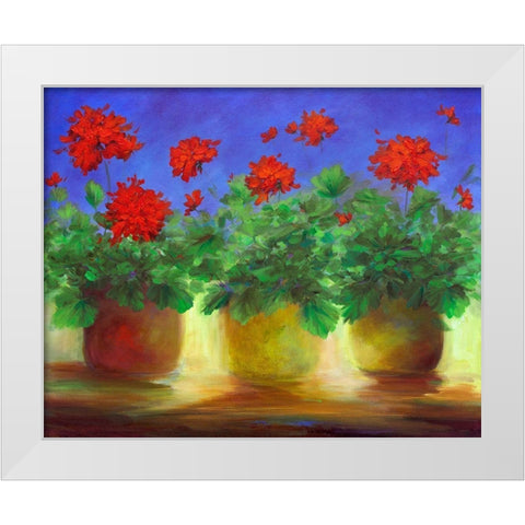 Geraniums II White Modern Wood Framed Art Print by Finch, Sheila